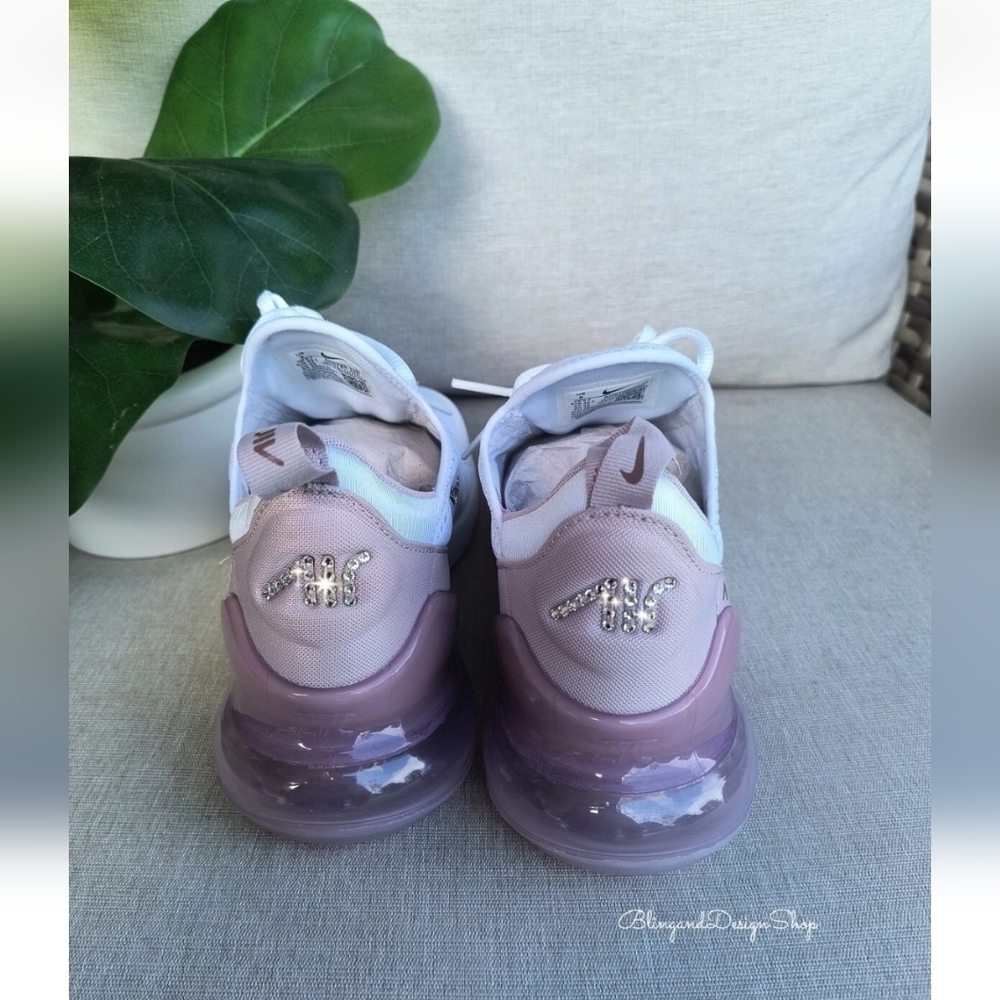 Women's Nike Air Max 270 White Violet Sneakers made with Swarovski Crystals - Picture 4 of 6